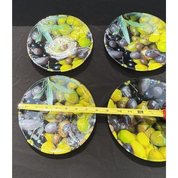 Beautiful Set of 4 Olive 8” Round Photo Bar Martini Wine Plates Unmarked - Picture 8 of 11